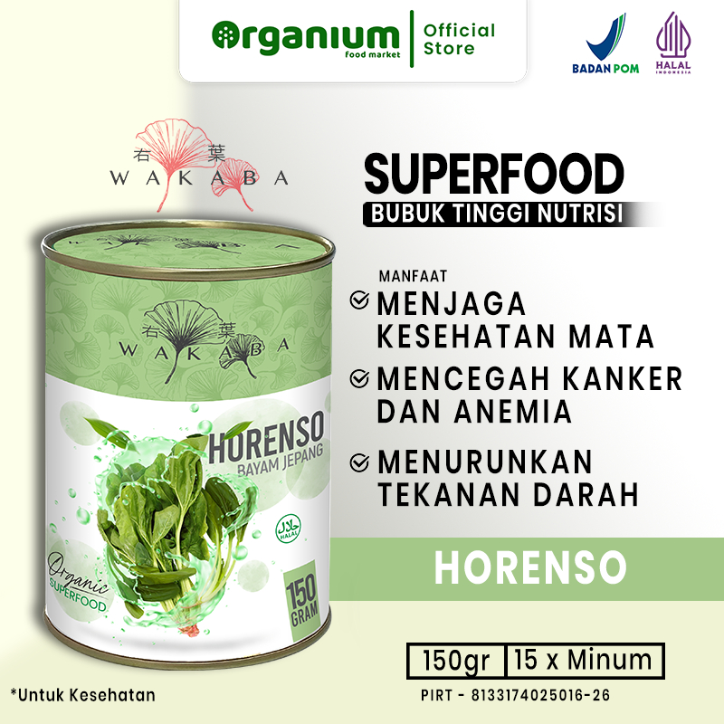 WAKABA Superfood Horenso (Bayam Jepang), Bubuk Nutrisi Kontrol Gula Darah dan Cegah Anemia - 150gr