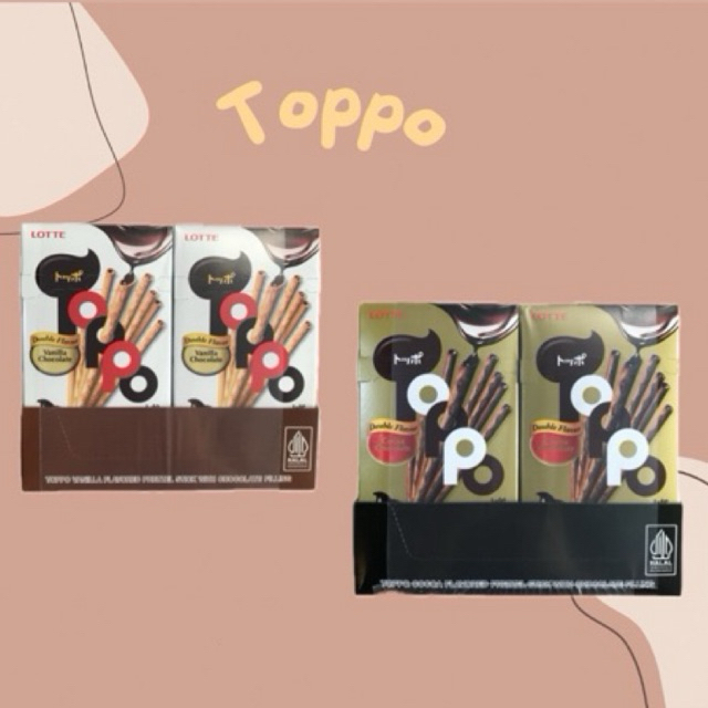 

TOPPO DOUBLE CHOCOLATE VANILLA CHOCOLATE STRAWBERRY HARGA PER BOX
