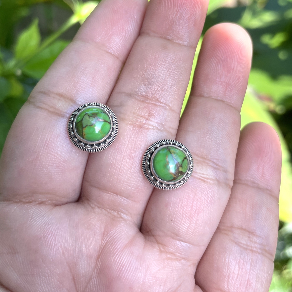 Anting Earrings Sumpel Stud Tusuk Giwang Perak Silver Bali Asli 925 Green Mojave Turquoise Wanita Pe