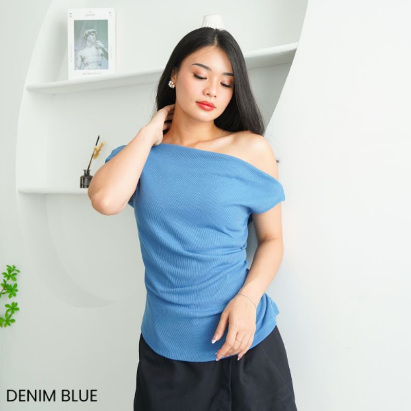 Atasan top knit / atasan top wanita terbaru style sexy / Asymetri top knit Ensley
