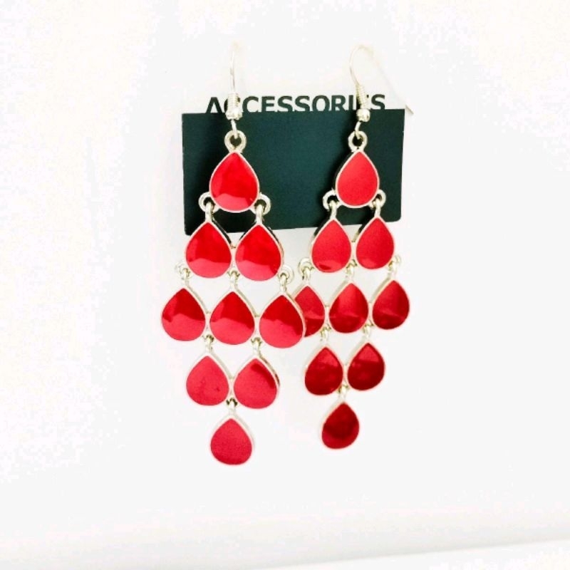 (424752/351337/348065) Anting Wanita 1 Set pesta merah/ Aksesoris Wanita