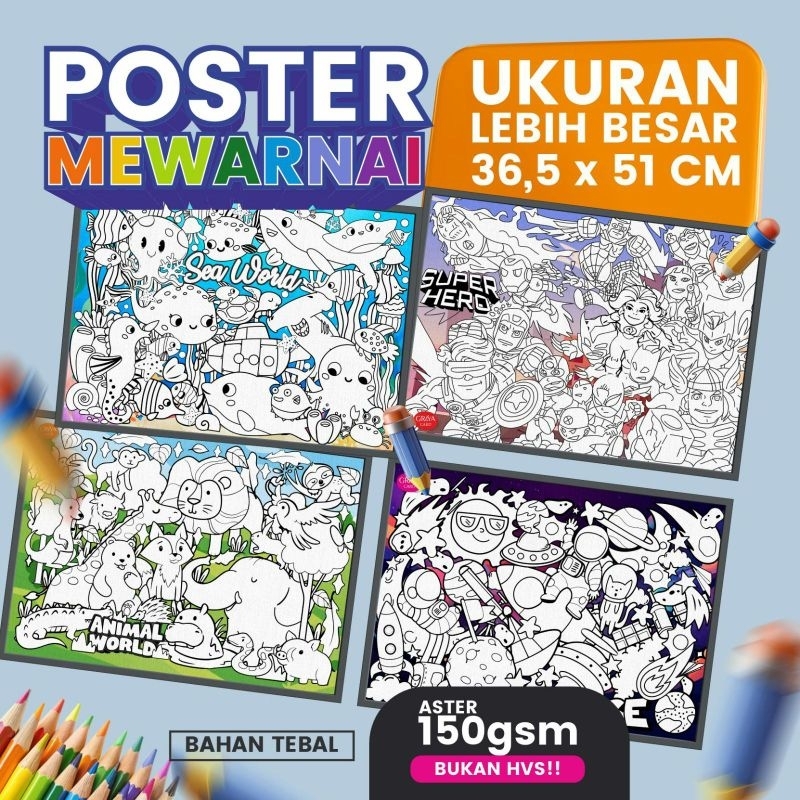 

POSTER MEWARNAI / POSTER ANAK / KERTAS MEWARNAI / COLORING KIDS / POSTER MEWARNAI BESAR