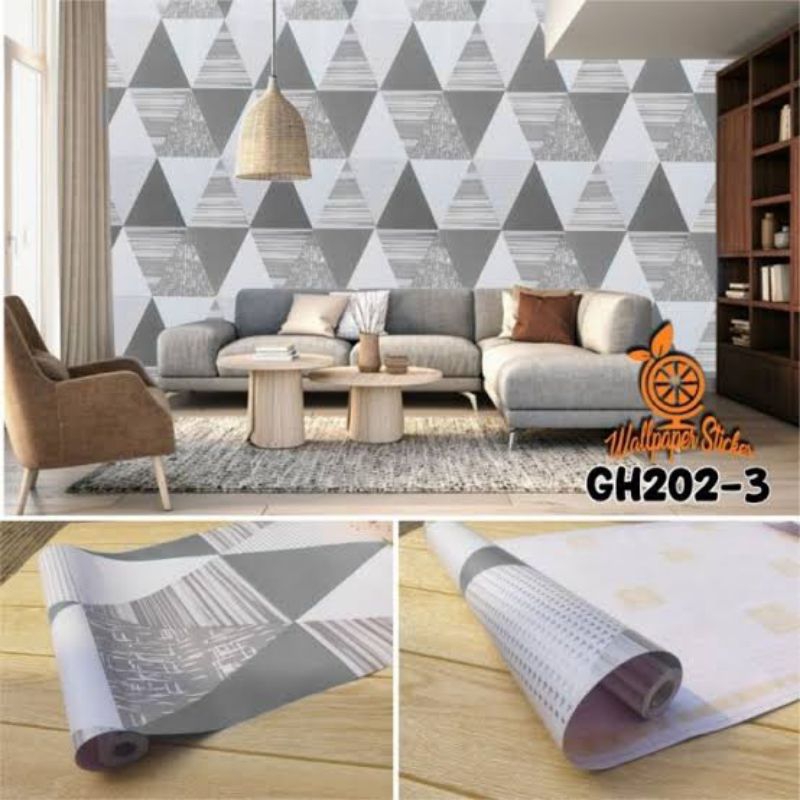 Wallpaper Sticker Dinding Ukuran i Meter Motif Dan Karakter GH202-3 Segitiga Hitam Abu Termurah