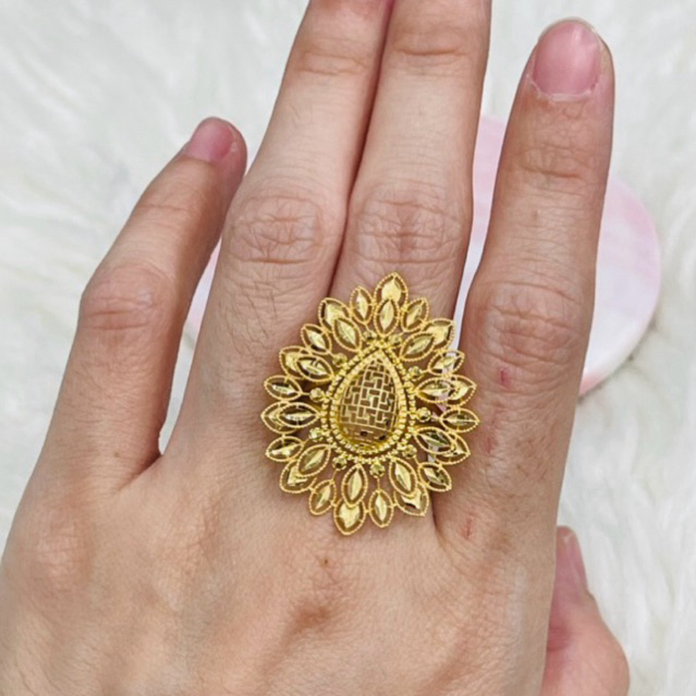 Cincin kerawang mewah uk 16 stengah emas asli kadar 700