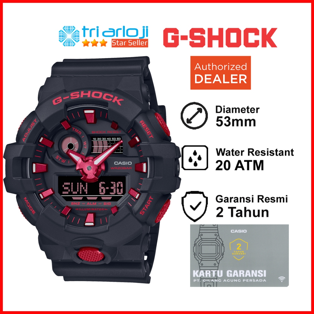 Casio G-SHOCK GA-700BNR-1ADR Jam Tangan Pria GSHOCK GA700 GA-700BNR-1A GA-700BNR GA-700 Hitam Merah