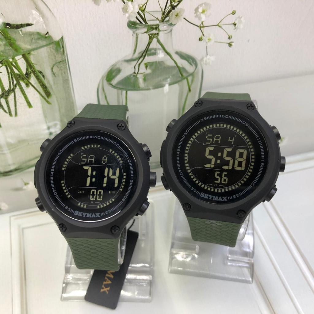 ORIGINAL WATCH JAM TANGAN COUPLE PRIA WANITA SKYMAX DIGITAL GREEN ARMY
