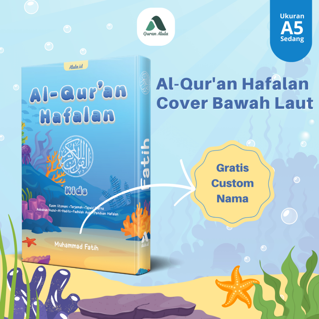 AlQuran Custom Nama Anak Mushaf Hafalan Utsmani Madinah Depag Satuan Cover Tema Bawah Laut Under the