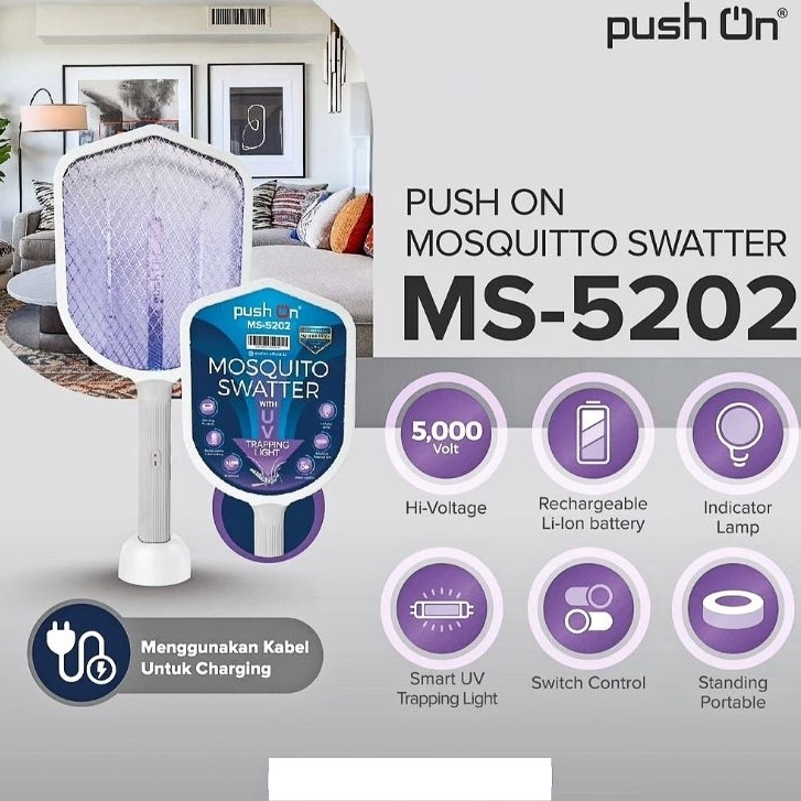 Raket Nyamuk Listrik Rechargeable Multifungsi UV Light Sinar Ungu Raket Basmi Nyamuk - Push On 5202