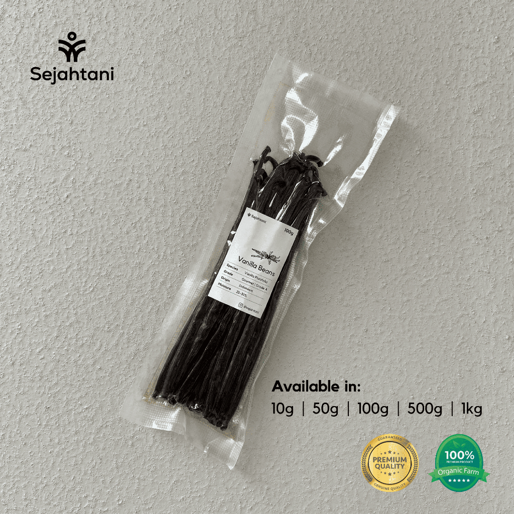 

Sejahtani Gourmet Vanilla Beans - 100gr / Vanilla Beans Planifolia Grade A - Biji Vanilla Kering Gourmet Premium - 18-22cm