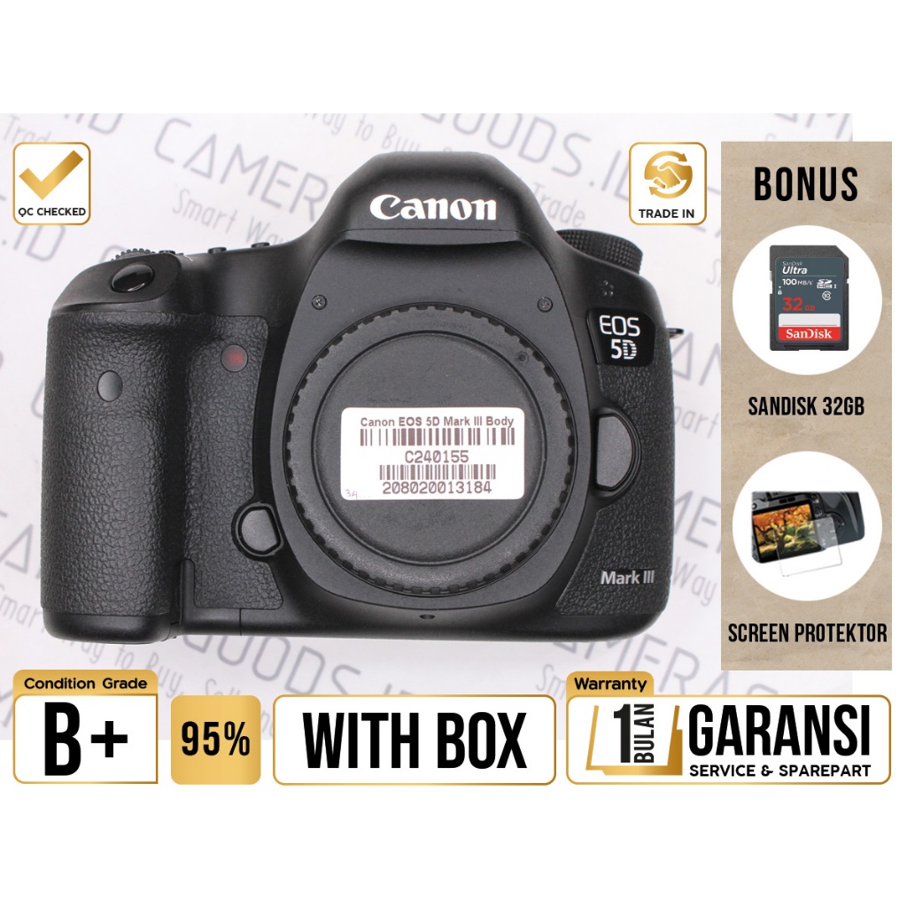 Canon EOS 5D Mark III DSLR Camera Full Frame Body Only - Grade B+ - C240155 Kamera Profesional Digit