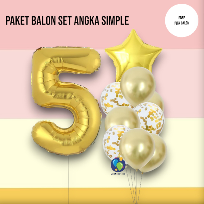 Paket Balon Angka Gold / Set Dekorasi Ulang Tahun