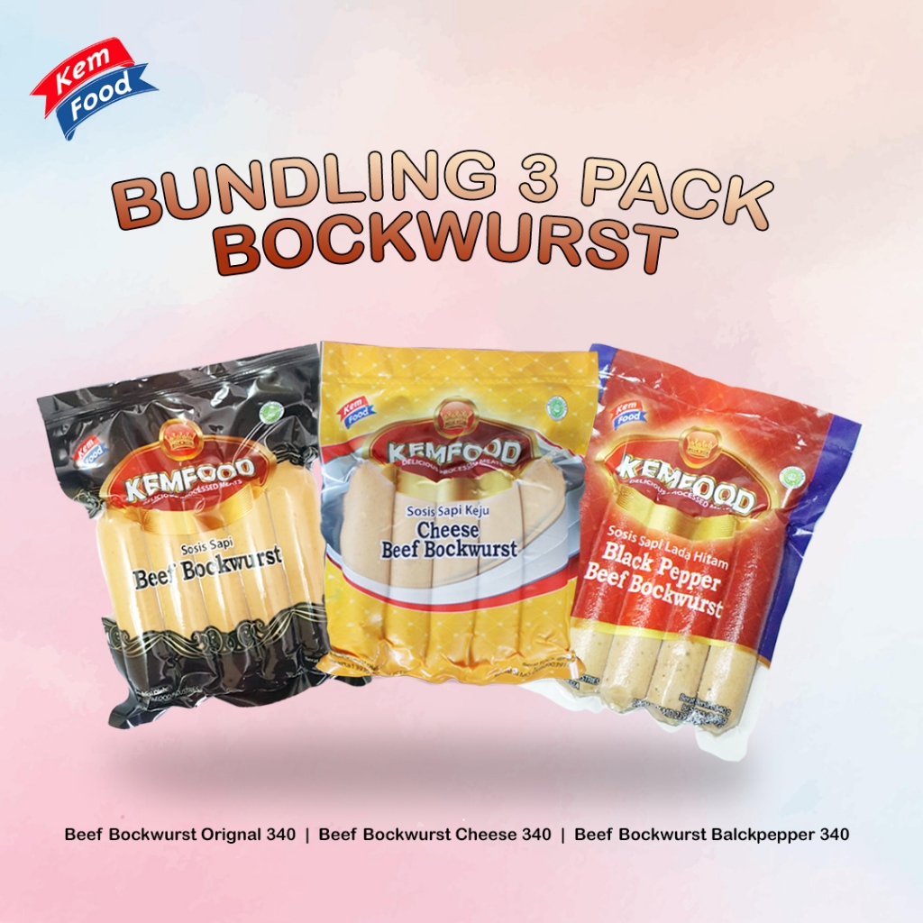 

PAKET BUNDLING - 3 Pack Bockwurst - Original, Cheese, Blackpepper (340 gr)