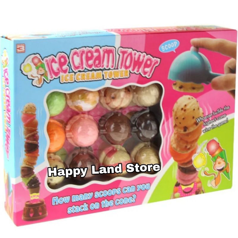 Mainan Anak Plastik Kitchen Ice Cream Tower Scoop Cone Play Set