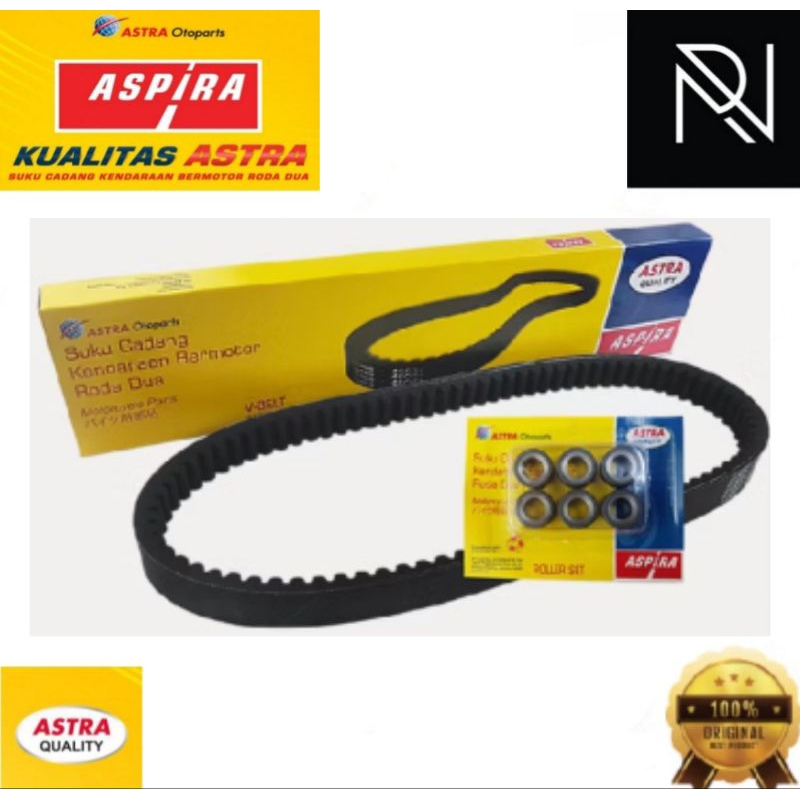 Paket V-Belt (V-Belt + Roller) YH-E76PA-LEX-1200 Vanbelt Fanbelt Yamaha Lexi 125 Aspira Original 100