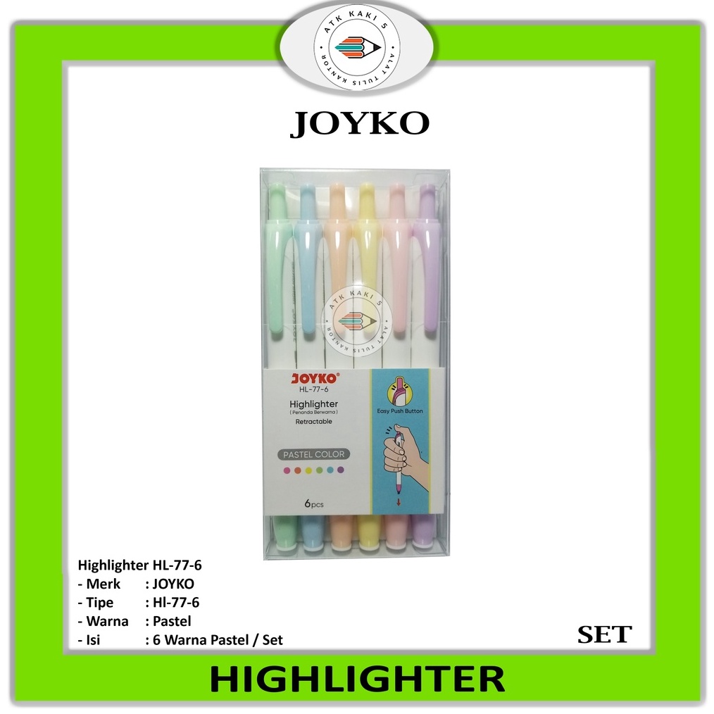 

JOYKO Highlighter HL 77 6 Penanda Warna Warni Set KODE J1P4