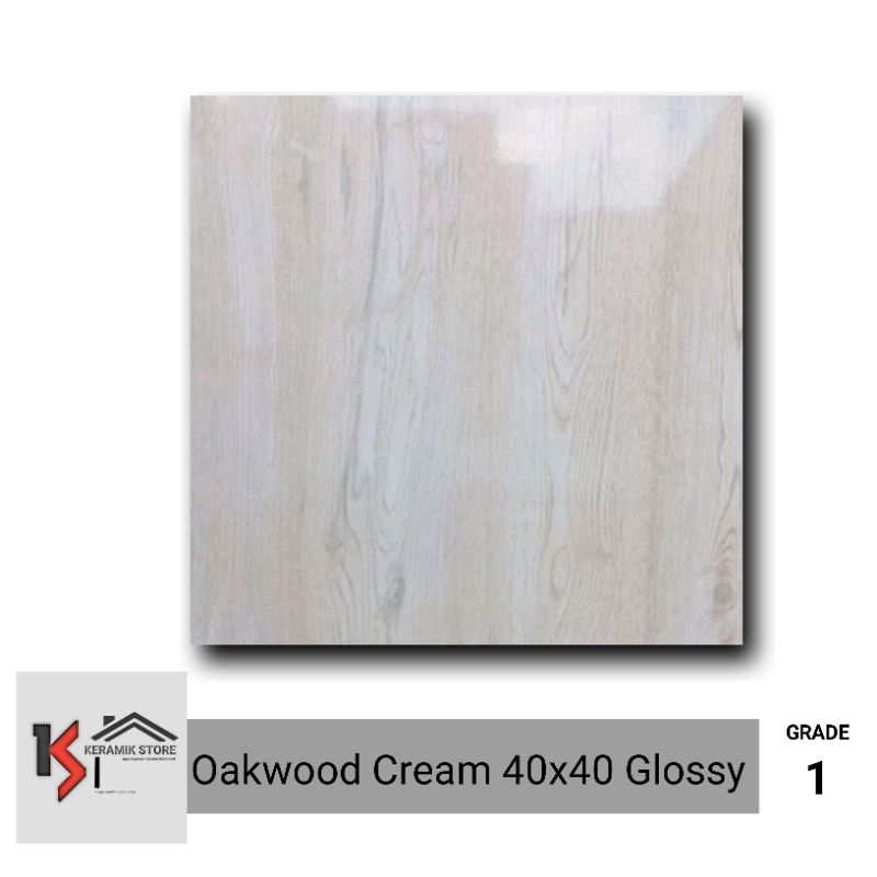 Keramik Lantai 40x40 Oakwood Cream Motif Kayu Kilap Kw1