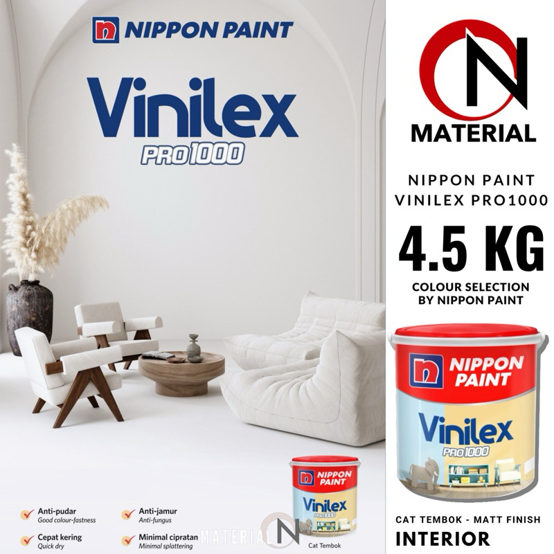 Cat Tembok VINILEX PRO 1000 4,5KG INTERIOR WALL PAINT BY NIPPON PAINT COLOUR OF LIFE