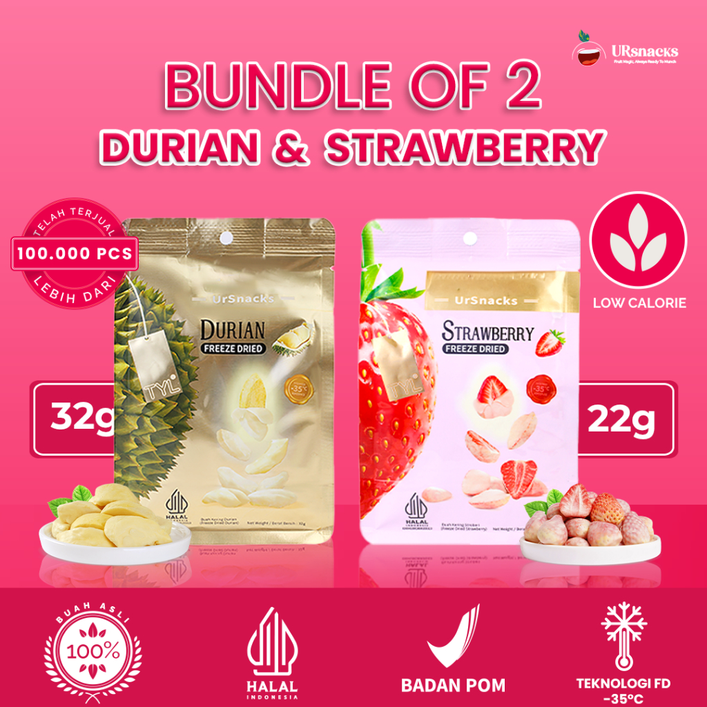 

URSNACKS Bundle Of 2 - Freeze Dried Keripik Sehat Strawberry + Durian