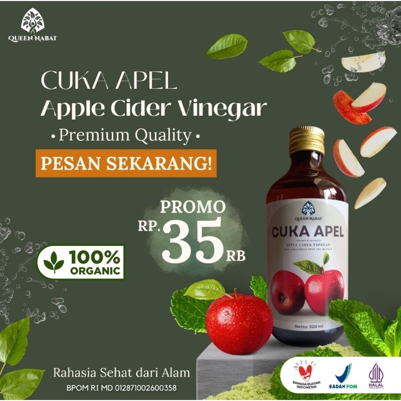

Cuka Apel Murni Queen Nabat 320 ml Apple Cider Vinegar Asli Bpom