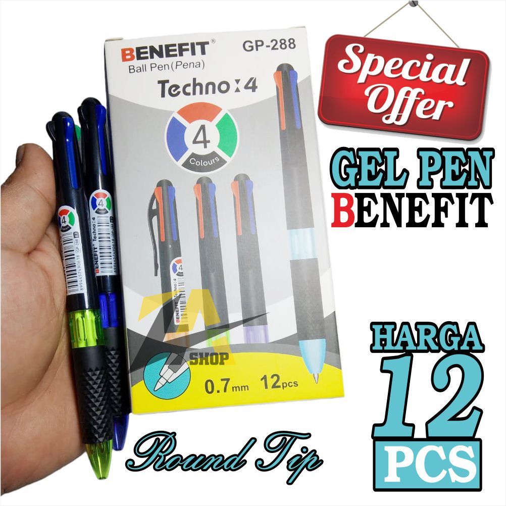 

PULPEN BOLPOIN GEL PEN BENEFIT 4 WARNA PENA JEL 0.7mm GP 288 Harga 1 Pack isi 12 pcs