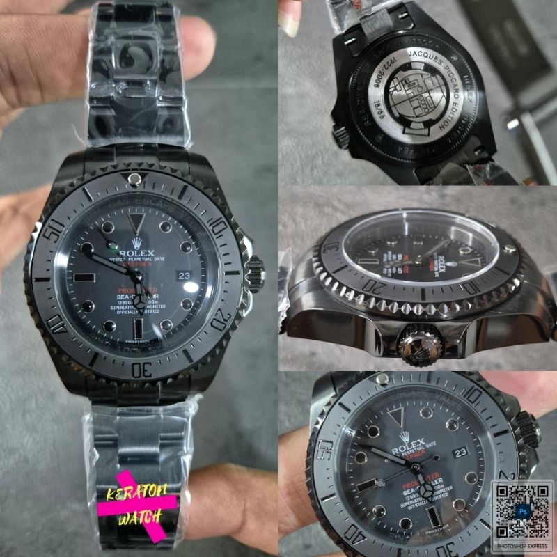 KERATON JAM TANGAN PRIA ROLEX DEEPSEA PROHUNTER FULL HITAM AUTOMATIC JAPAN MOVEMENT DIAMETER 42MM