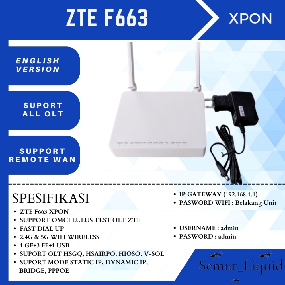 Onu Xpon ZTE f663 F663NV3a Suport all olt Gpon Epon lulus uji Test Omci OLT zte full script s D3X9