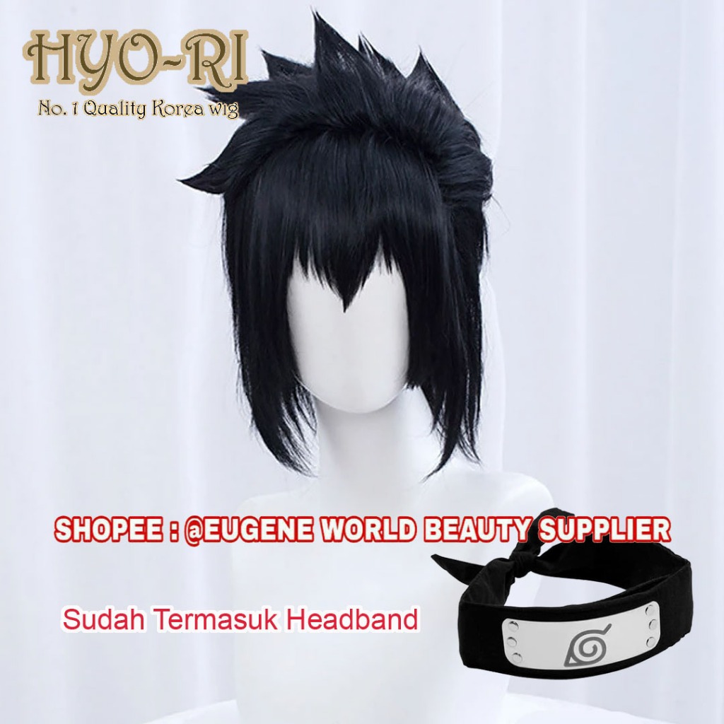 FREE HEADBAND - WIG UCHIHA SASUKE WIG SASUKE UCHIHA WIG COSPLAY ANIME NARUTO WIG COWO COWOK PRIA LUR
