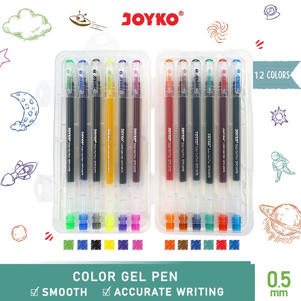 

KODE O6Z9 Color Gel Pen Pulpen Pena Joyko GPC247S 12 Warna 5 mm