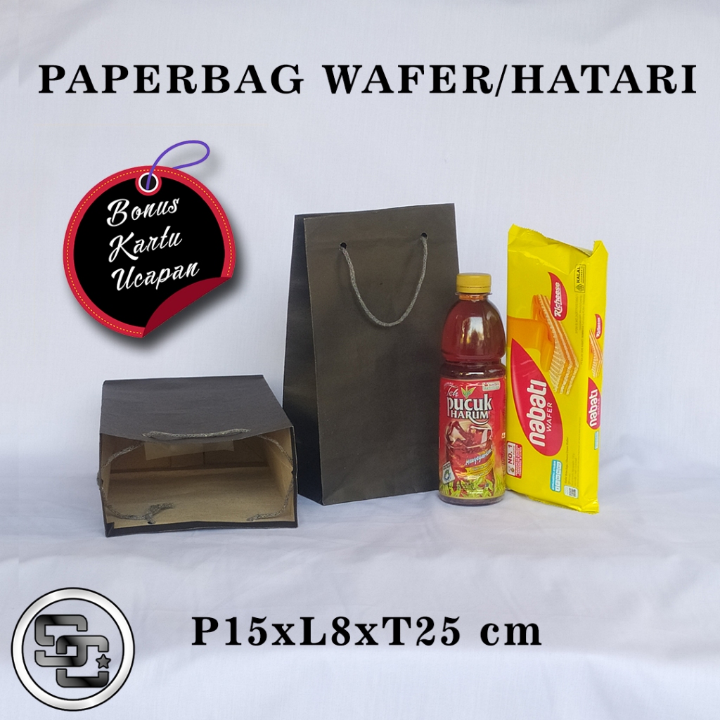 

PAPERBAG BONUS KARTU UCAPAN UKURAN R-4 (P15 x L8 x T25 CM) UNTUK WAFER TANGO NABATI TEH BOTOL DLL