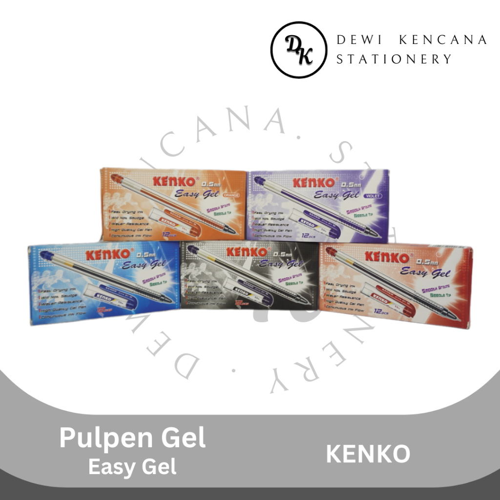 Pulpen Gel KENKO Easy Gel 0.5 1 Pak Isi 12 / Pulpen Gel KENKO Warna-Warni 1 Pak