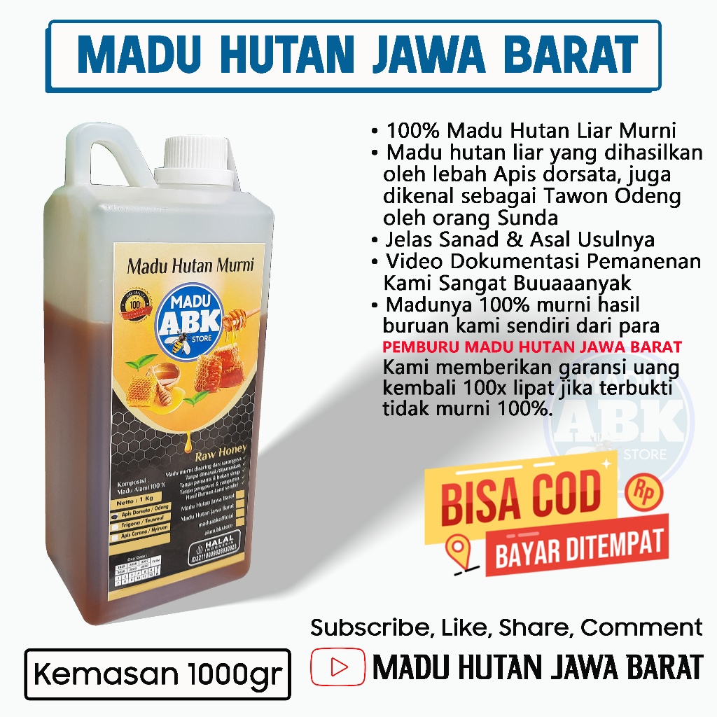 

Madu Hutan Asli Murni 1kg | Madu Hutan Jawa Barat | Madu ABK