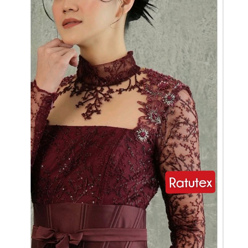 Kain Brukat Tulle bordir 3d timbul bunga lily serat glitter