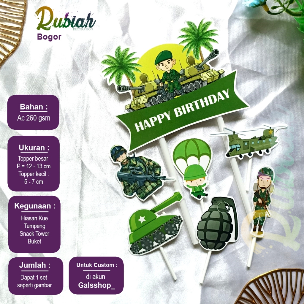 Topper cake karakter Tentara / Hiasan Kue Ulang Tahun Profesi