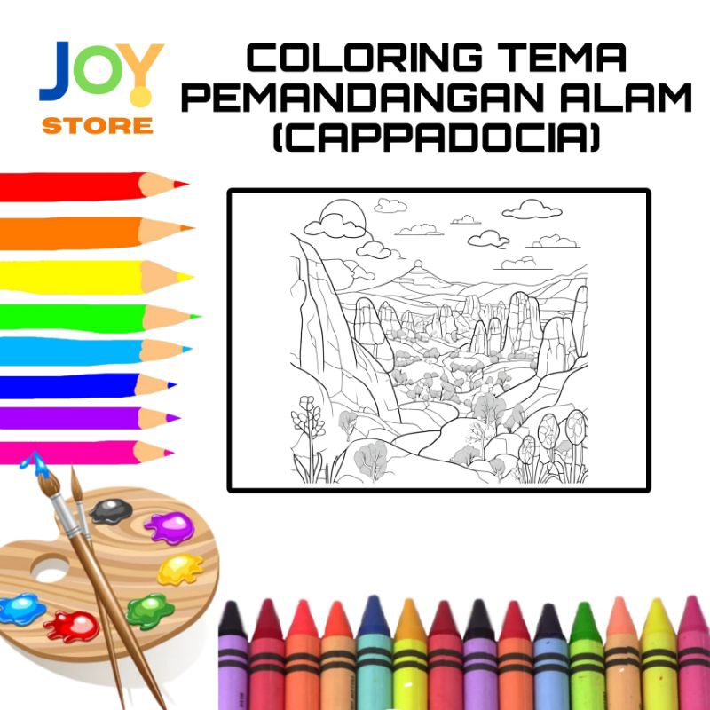 

Kertas Mewarnai untuk Anak TK / SD Ukuran 21x21 cm (Bentuk Kotak) 150 gsm - Coloring Paper Tema Pemandangan Alam / Landscape (Cappadocia) Toko Joy Store