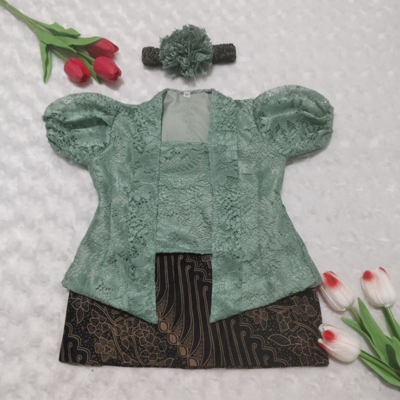 KEBAYA BAYI / KEBAYA ANAK PEREMPUAN / SETELAN KEBAYA ANAK hijau wardah