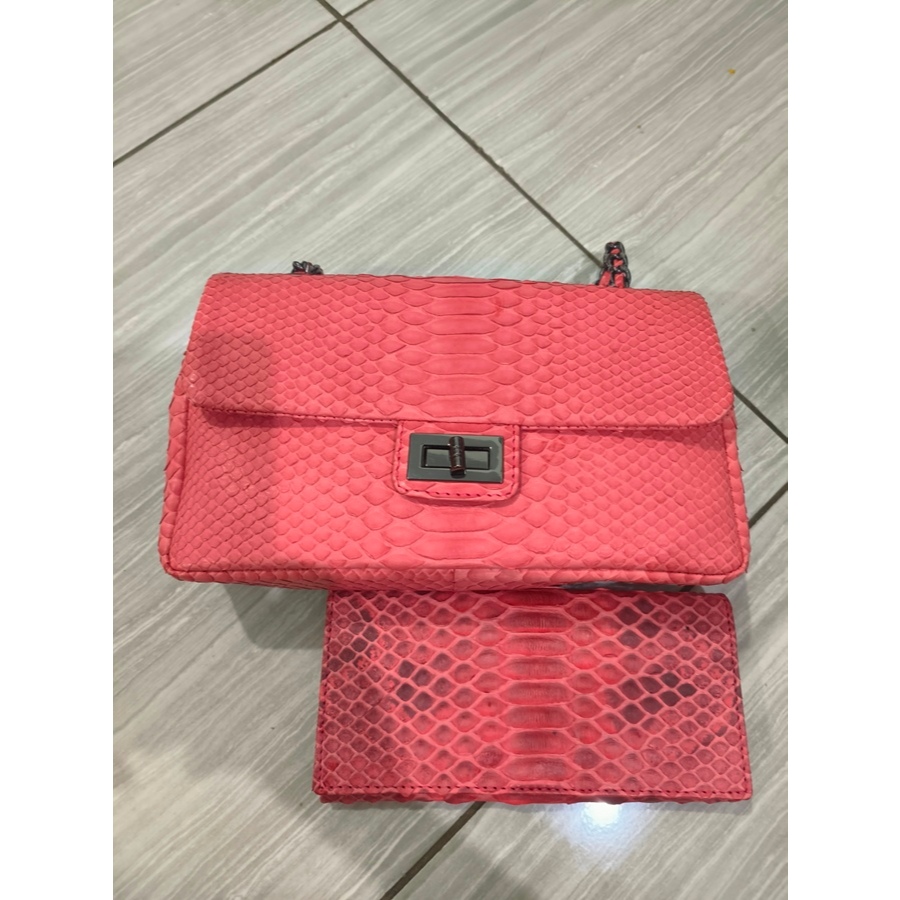 Preloved Tas Kulit Ular Free Dompet