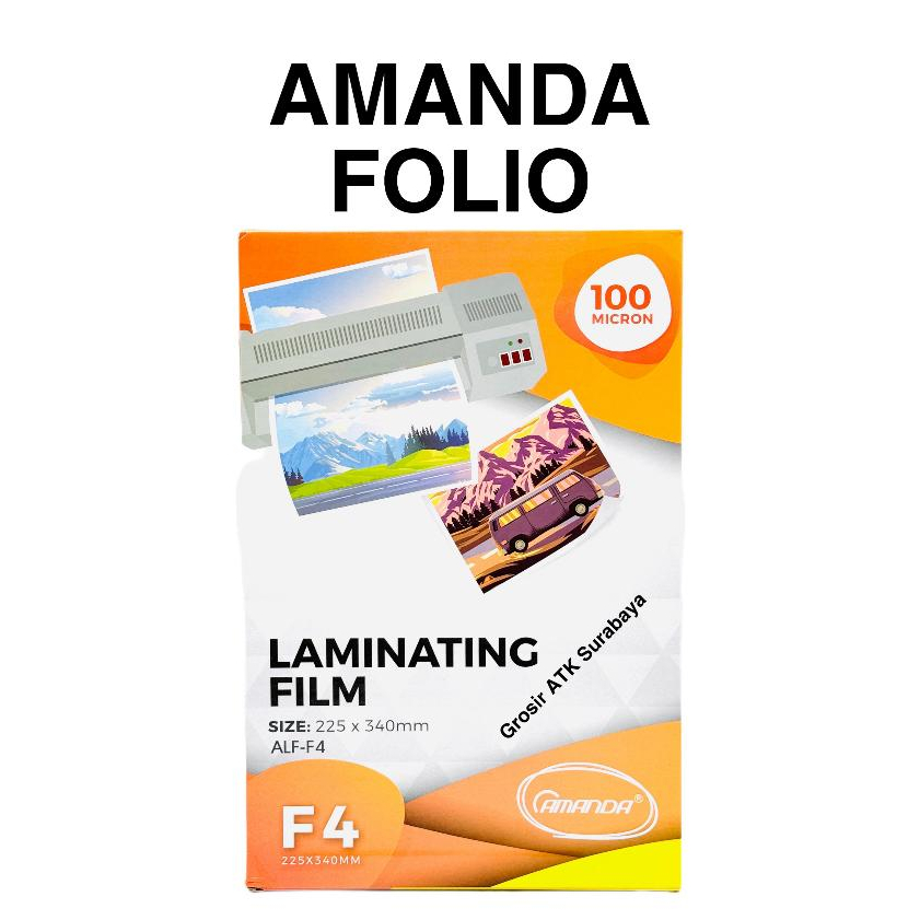 

PLASTIK LAMINATING AMANDA F4 FOLIO / LAMINASI PANAS Amanda Ukuran F4 FOLIO 225 mm x 340 mm