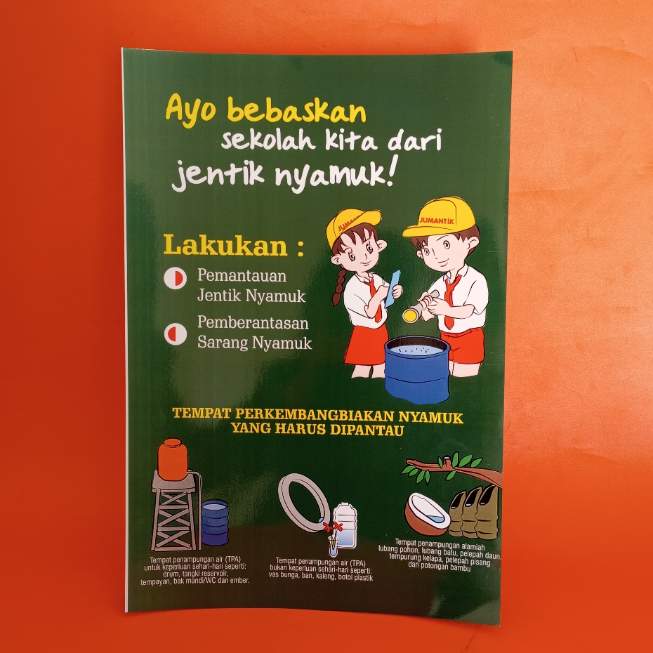 Poster Ayo Bebaskan Sekolah dari Jentik Nyamuk, Berantas Sarang Nyamuk, Poster Sekolah