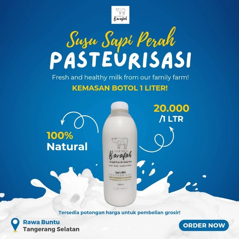 

SUSU SAPI MURNI PASTEURISASI SIAP MINUM BOTOL 1 LITER