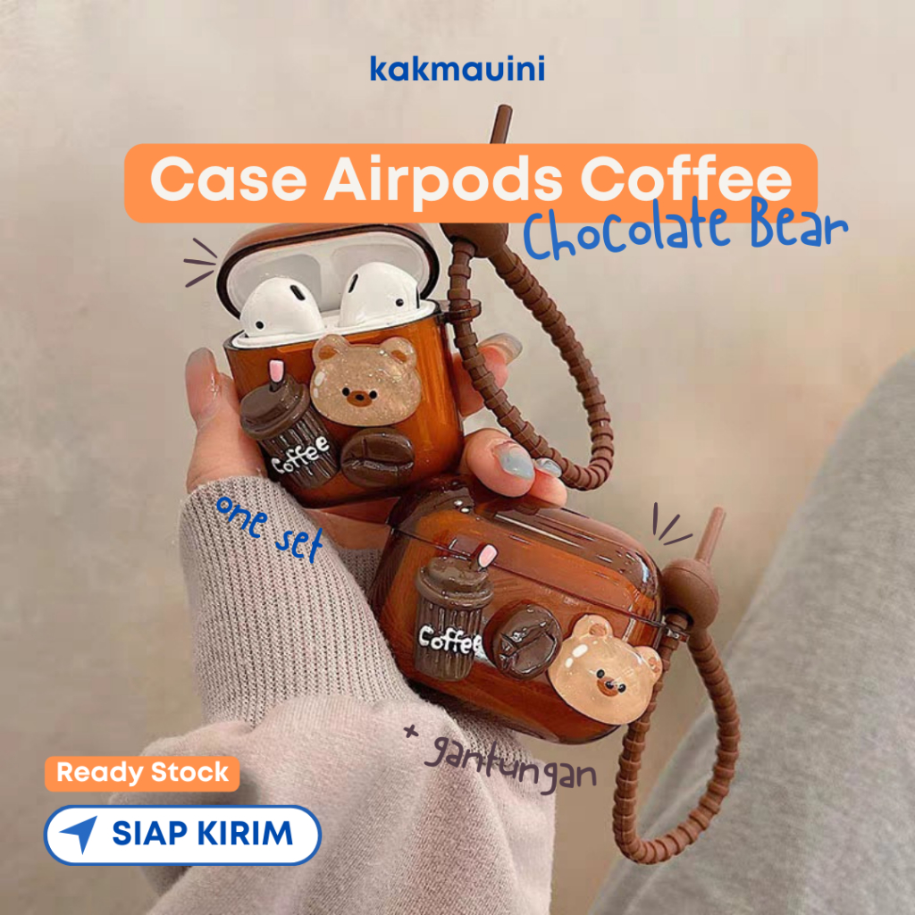 Case Airpods Aesthetic Coffee Chocolate Bear Kopi Cute Beruang