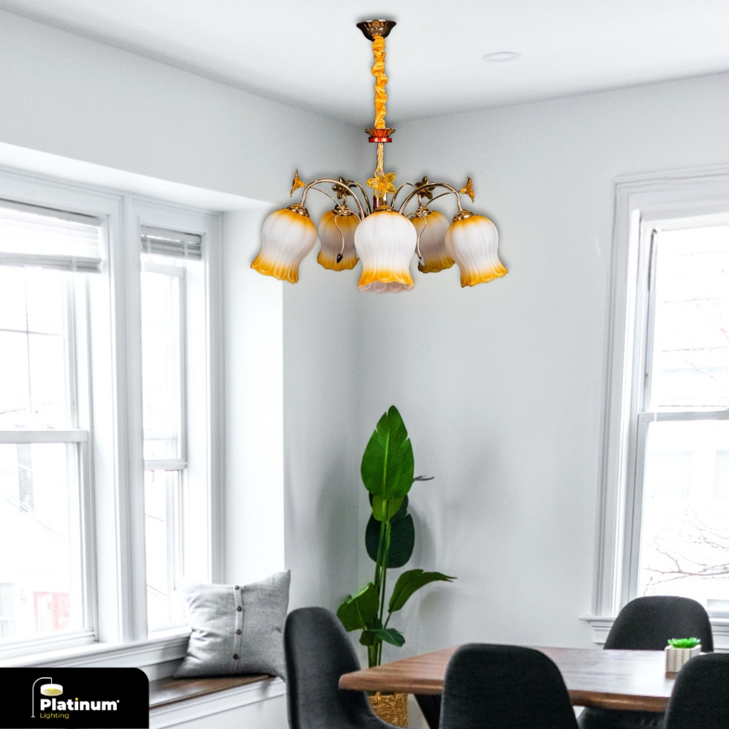 Lampu Gantung Hias Vintage Minimalis Dekorasi Ruangan Bunga Gradasi Putih Kuning