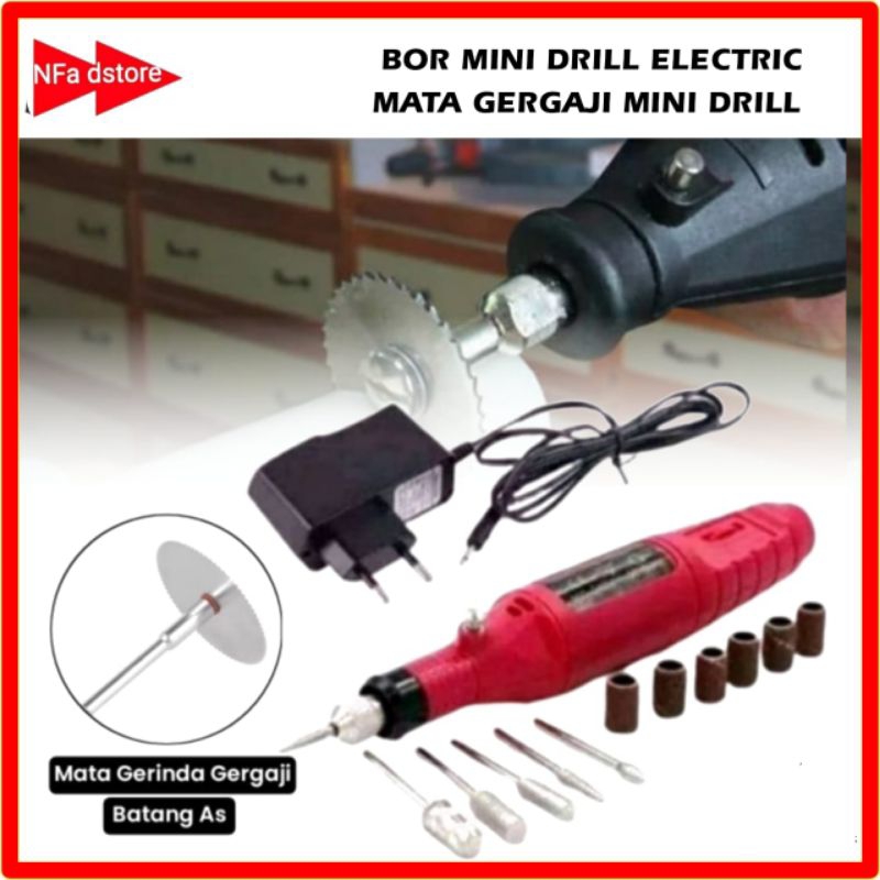 Mesin Mini Grinder Grafir Potong Bor Ukir + Mata Gergaji + As Batang