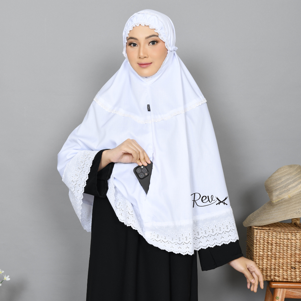 Bergo Haji Umroh Saku Depan Bahan Katun Premium Warna Putih Muslimah Umroh Haji
