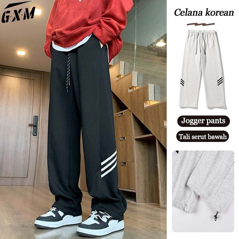 celana panjang korea celana kasual pria longgar celana abuabu pria hitam loose pants wide leg celana