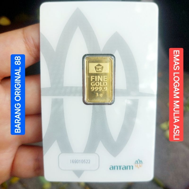 EMAS ANTAM 3 GRAM ASLI CERTIEYE 24 KARAT LOGAM MULIA TIGA GRM 99.99% ORIGINAL CERTICARD LM BATANGAN 