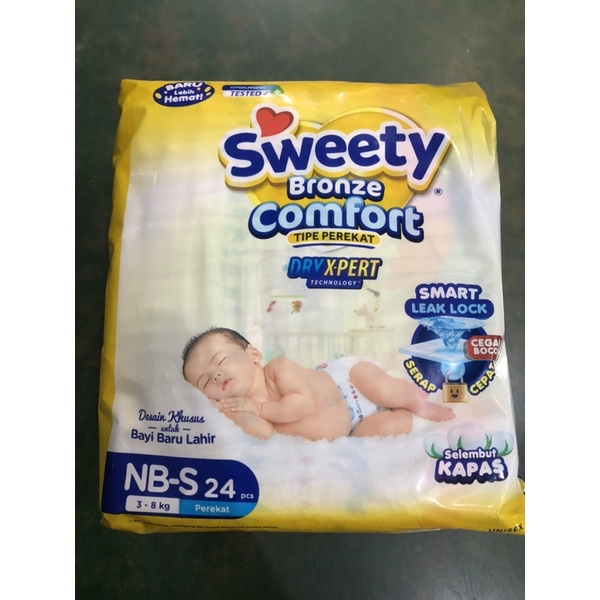 SWEETY Bronze Comfort New Born S 24's / Popok Bayi Baru Lahir / Pampers Bayi Sweety NB S24's