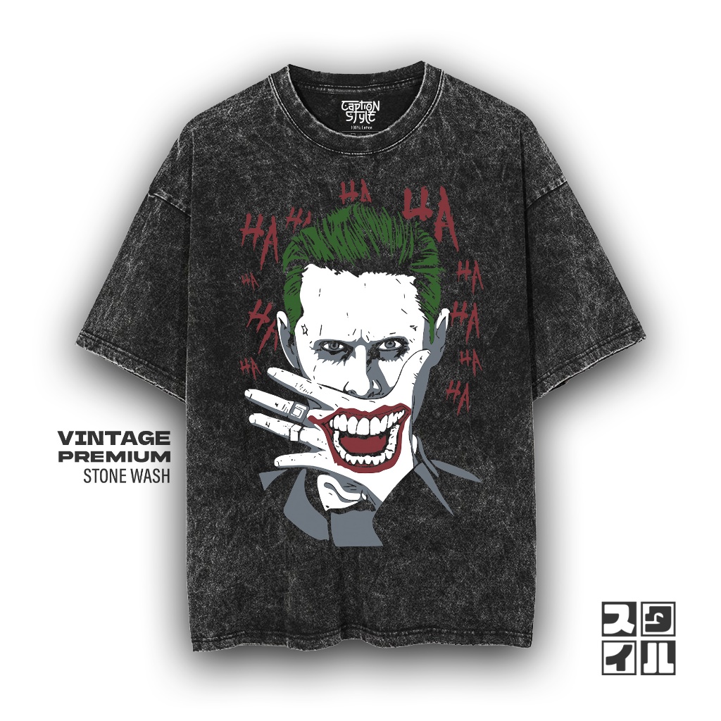 Caption'Style Baju Kartun Joker HANDS ON THE FACE Kaos Stonewash | Kaos Oversize Wanita | Kaos Pria 