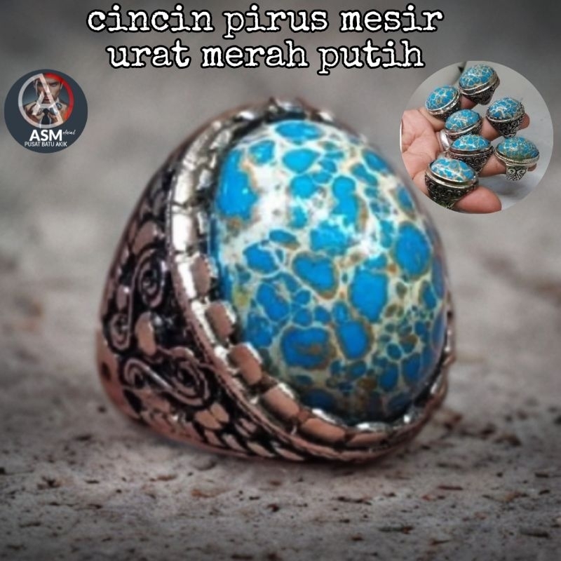 cincin Batu pirus mesir Royal Blue urat merah putih ceplok kuro biru jumbo jenong