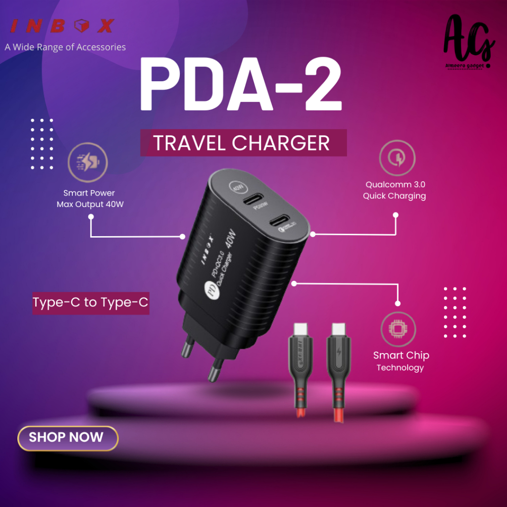 Adaptor Charge Inbox PDA-2 40W QC 3.0 Smart Chip 2 port FAST CHARGING GARANSI 3 TAHUN