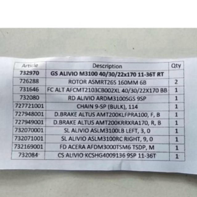 groupset shimano Alivio m3100 gs alivio 9 speed